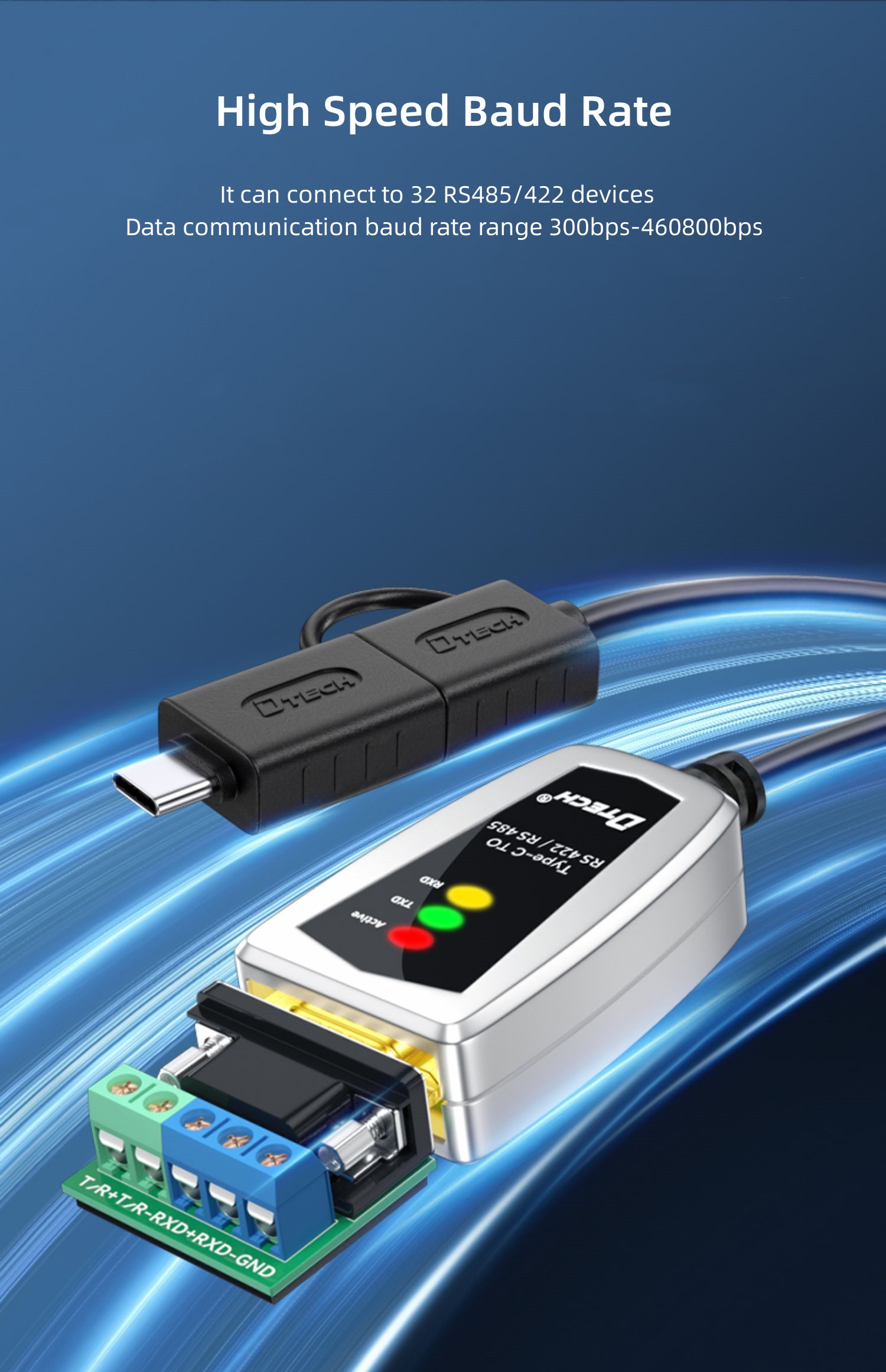Type-C+USB to RS422 RS485 Serial Cable
