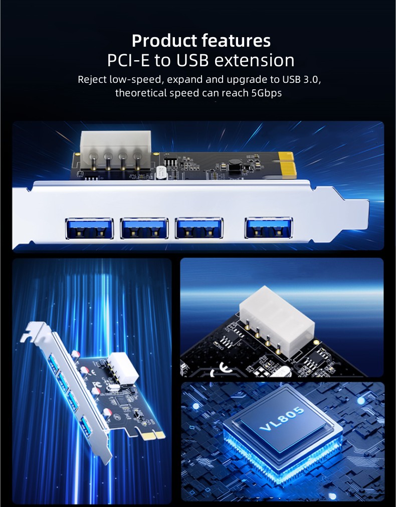 PCI-E إلى USB3.0 4 منافذ HUB