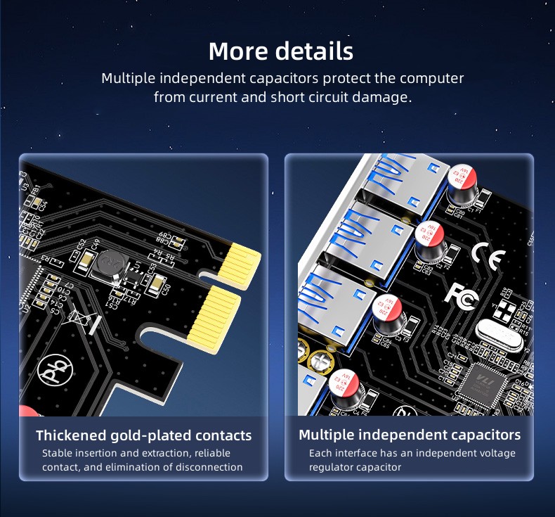 PCI-E إلى USB3.0 4 منافذ HUB