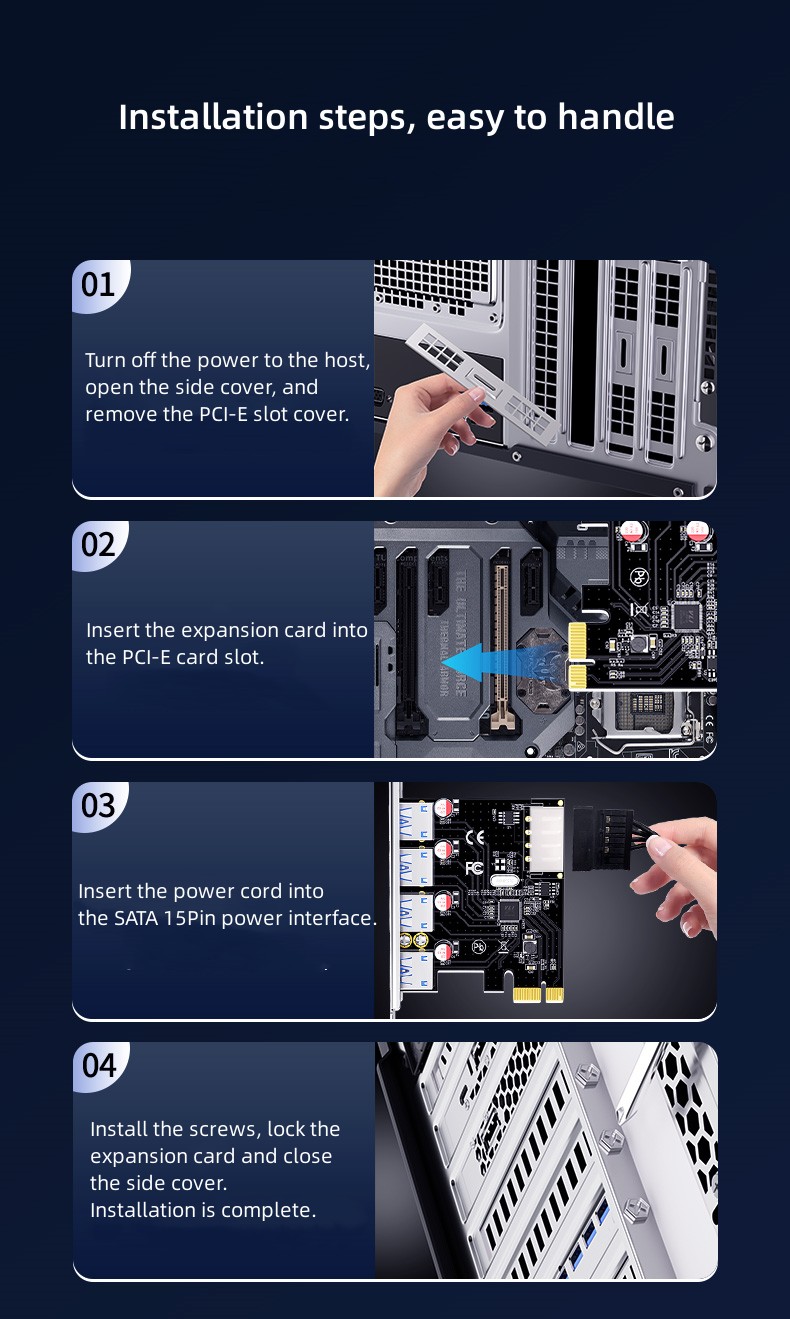 PCI-E إلى USB3.0 4 منافذ HUB