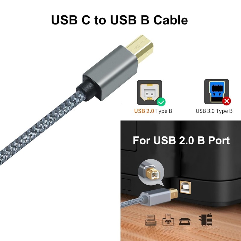 كابل طابعة USB C إلى USB B